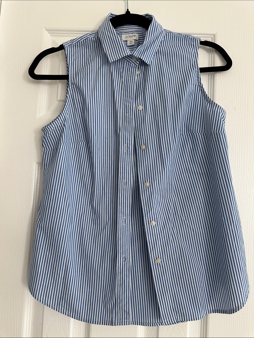 J. Crew Girls' Blue and White Vertical Stripe Sleeveless Button-Down Top